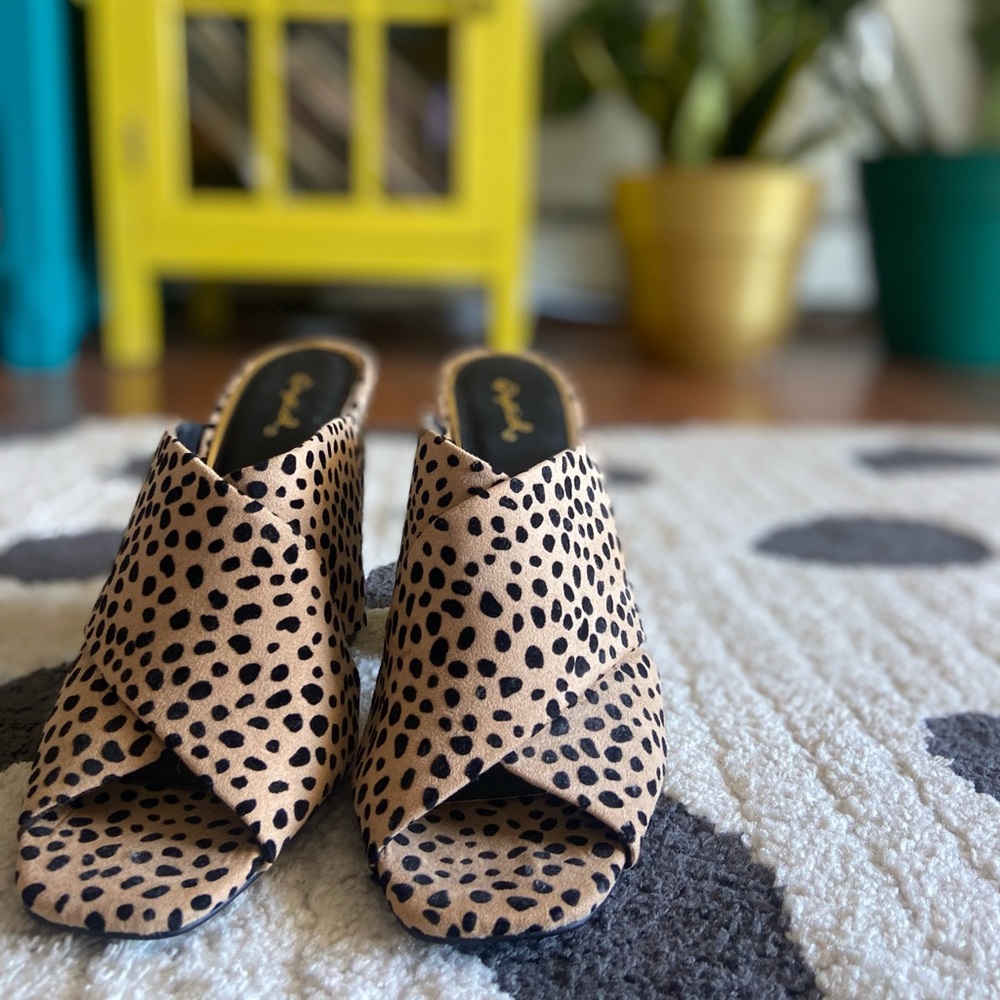 Qupid Cheetah Print Mules With Triangle Heel - image 5